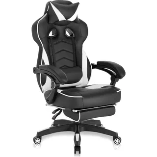 Gamingstuhl Premium – Ergonomisch – Mit Fußstütze – Höhenverstellbar – Schwarz/Weiß – Gaming & Büro Chair - Schwarz, Weiß