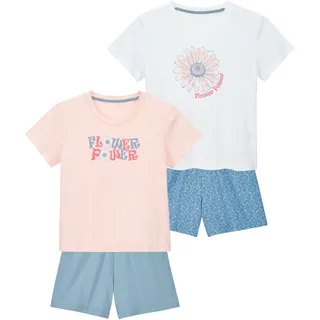 petite fleur by Lascana Pyjama 4 kurzer Schlafanzug mit floralem Druck, aus Baumwolle, weiß, bedruckt, rose, blau