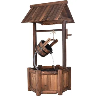 Gartenbrunnen aus Holz, Zierbrunnen mit Elektrischer Pumpe, Wasserbrunnen mit Regulierbarer Wasserfall, Rustikaler Springbrunnen für Garten Balkon Hof, 58,5 × 56 × 117 cm - Braun