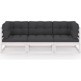 vidaXL 3-Sitzer-Gartensofa mit Kissen Kiefer Massivholz - Weiß