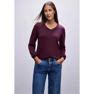 Sweatshirt STREET ONE, Damen, Gr. 44, noble rot, Sweatware, Obermaterial: 46% Modal, 46% Polyester, 8% Elasthan, unifarben, lässig geschnitten hüftbedeckend, V-Ausschnitt, elastischer Bund, Sweatshirts Sweatshirt, mit V-Ausschnitt