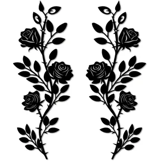DUOOLN 2 Stück Metall Rose Baum Blatt Wanddekoration, lange Eisen-Schnörkel-Ranke, Wandkunst, rustikales Hängeschild, Blumenskulptur, für über der Tür, Wohnzimmer,Büro Innen Außendekoration-schwarz