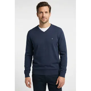 Strickpullover FYNCH-HATTON "FYNCH-HATTON Pullover mit V-Kragen", Herren, Gr. S (48), blau (night), Strick, Obermaterial: 100% Baumwolle, unifarben, bequem hüftbedeckend, V-Ausschnitt, Flachstrickbündchen, Pullover Strickpullover, aus Baumwolle, mit V-Ausschnitt, bequeme Passform