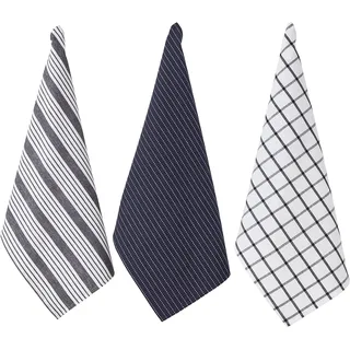 Penguin Home Geschirrtücher aus 100% Baumwolle, umweltfreundlich, nachhaltig, stilvoll mit verschiedenen Mustern, Größe – 50 x 70 cm, Farbe – Weiß & Anthrazit, 3 Stück