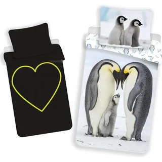 Bettwäsche Pinguine mit Leuchteffekt 140x200, 70x90 cm - Weiß, Schwarz, Blau, Gelb