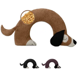 LESCHI Körnerkissen für Mikrowelle - anschmiegsames Wärmekissen aus 100% natürlicher Bio Baumwolle & Bio Weizen - ideal gegen Verspannungen an Nacken, Schultern und Hals - Hund, Braun