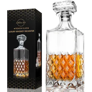 LIGHTEN LIFE Whisky-Dekanter 849 ml Bleifreier Karaffe Mit Stopfen in Geschenkbox - Kristall-Scotch, Premium-Bourbon, Spirituosen-Dekanter für Männer