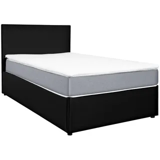 Carryhome Boxbett , Schwarz, Hellgrau , Holz, Holzwerkstoff , H2 , Höhe ca. 19 cm , 120x200 cm , gepolstertes Kopfteil, Topper durchgehend , Schlafzimmer, Betten, Boxspringbetten