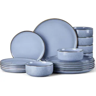 Homikit 18-tlg Steinzeug Geschirr Set Uranus Blau