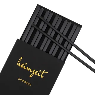 heimzeit Essstäbchen aus hochwertigem Fiberglas in Schwarz, 5 Paar Stäbchen im stilvollen Design, Chopsticks spülmaschinenfest und wiederverwendbar