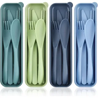 STNRST-IN 4 Stück Plastik Besteck Set, Mehrweg Reisebesteck mit Etui