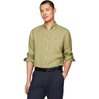 Tommy Hilfiger Herren Hemd Leinenhemd, Grün (Faded Olive), XS