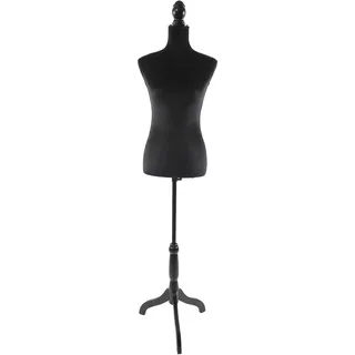 Relaxdays Schneiderpuppe, weiblich, Größe 36/38, höhenverstellbar 130–167 cm, Samt, Holzständer, Nähpuppe, schwarz