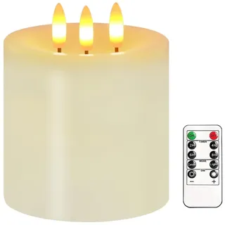Justup Flammenlose LED-Kerzen, Große 3 Docht LED Kerzen mit Fernbedienung & Timer, Echtes Wachs, Batteriebetriebene Säulen Kerzen für den Startseite Weihnachten Thanksgiving Dekor (Lvory)
