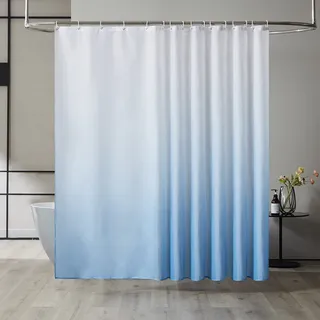 Furlinic Duschvorhang Überlänge Badvorhang Anti-schimmel für Dusche und Badewanne in Bad Textile Vorhänge aus Stoff Antibakteriell Wasserdicht Weiß nach Hellblau 240x200cm mit 16 Haken.
