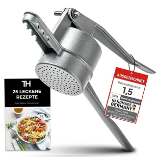 Thiru Spätzlepresse Lochdurchmesser ca. 3mm - Testsieger 2024-60 Tage risikofrei testen - Rundloch mit Schaumlöffel & Auflagerasten - Ideal für Spätzle, Kartoffelpüree, Säfte - Made in Germany