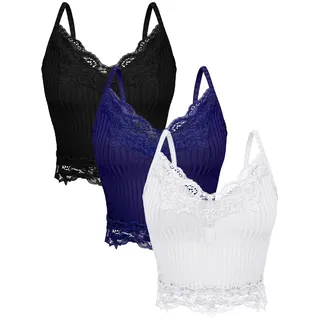 3-teiliges Damen-Spitzen-Patchwork-Top, Spitzen-Tank-Top, Y2k E, Mädchen-Kleidung, Feen-Grunge-Stil, T-Shirts, Cami, gerippt, gestrickt, Tank-Tops, Weiß, Marineblau, Schwarz, M