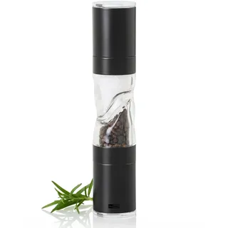 AdHoc Duomill Pure Pfeffer- & Salzmühle, Premium 2-in-1 Doppelmühle | langlebiges Keramikmahlwerk für Salz & Pfeffer, Mahlgrad von fein bis grob stufenlos verstellbar, Aromaschutzkappen, Schwarz