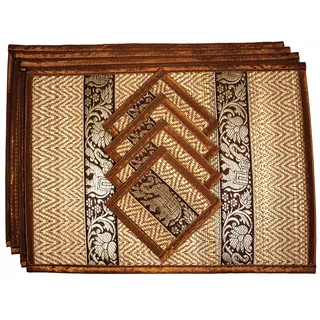 CCcollections Handgewebte Tischsets und Untersetzer aus Korbgeflecht Alternative zu Kunststoff hitzebeständig leicht zu reinigen perfekt für die Esstischdekoration (Mittel Dunkles Gold)