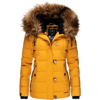 Winterjacke NAVAHOO "Winterjacke Zoja", Damen, Gr. XS, gelb, Obermaterial: 100% Polyester PES.  Obermaterial: Futter: 100% Polyester PES. 100% Polyester PES., tailliert, Ärmel ohne Ärmelschlitz Rippstrickbündchen, Jacken Winterjacke, stylische Steppjacke mit Kunstpelz Kapuze