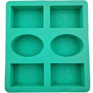 Seifenprofis Silikonform (6 Hohlräume mit Muster) Seifenform Rechteckig Oval mit Muster - Badebomben DIY Handgemachte Seife