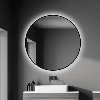 Talos LED-Lichtspiegel rund, mit indirekter LED Beleuchtung in schwarz matt Ø 100 cm – runder Wandspiegel