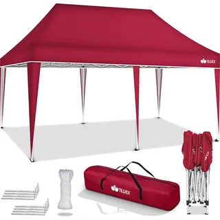 tillvex Pavillon 3x6m Rot wasserdicht | Pop-Up Faltpavillon höhenverstellbar | Gartenzelt UV Schutz 50+ | Partyzelt mit Tasche für Garten - Rot
