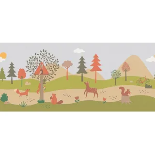 A.S. Création Selbstklebende Bordüre mit Waldtieren in Grün 5 m x 0,18 m