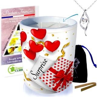 ArtGosse - Überraschungs-Kerze mit Schmuck Monoï Duft aus Tahiti - Schmuckstück mit Swarovski®-Kristallen verziert - Duftkerze 60 Stunden Brennzeit - Geschenkbox aus Holz - DNA-Anhänger