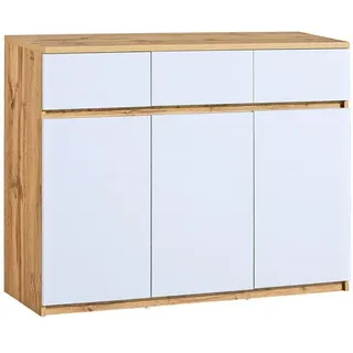 Deine Möbel 24 Kinderkommode Arco 06 120 cm in Weiß Arctic Matt / Wotan Eiche , Weiß, Eiche Wotan , Holzwerkstoff , 3 Schubladen , 120x94x40 cm , Babymöbel & Kindermöbel, Babyzimmer, Babyregale & Kinderregale
