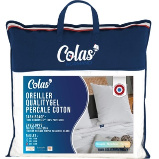 COLAS NORMAND QualityGel Perkal-Kissen, 100% Baumwolle, fest, 65 x 65 cm, zervikale Unterstützung, Memory Sensation, Hotelqualität, weich, französisch hergestellt, weiß