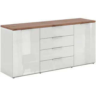 Carryhome Sideboard , Eiche Artisan, Weiß Hochglanz , Metall , 2 Fächer , 4 Schublade(n) Schubladen , 170x82x44 cm , FSC Mix , Beimöbel erhältlich , Kleinmöbel, Kommoden, Sideboards