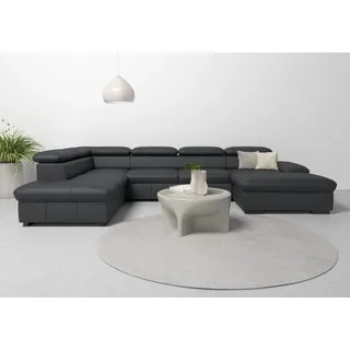 Wohnlandschaft HOME AFFAIRE "Alberto U-Form", schwarz, B:350cm H:73cm T:228cm, Luxus-Microfaser in Lederoptik (100% Polyester);Microfaser in Antiklederoptik (100% Polyester);Luxus-Microfaser Vintageoptik (100% Polyester);Luxus-Microfaser weich (90%Polyester 10%Polyamid), Sofas, Wohnlandschaft, mit Kopfteilverstellung, wahlweise mit Bettfunktion