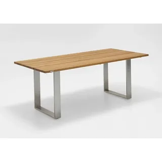 Niehoff Garden Gartentisch , Edelstahlfarben, Teakfarben , Holz , Teakholz , massiv , rechteckig , Kufe , 95x76x200 cm , Holzmöbel, Holztische, Gartentische Holz