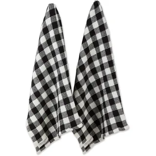 DII Washed Waffle Weave Collection Geschirrtuch-Set, Baumwolle, Schwarz kariert, 18x28