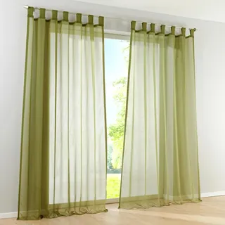 SIMPVALE 2 Stücks Voile Vorhänge zu Gürtelschlaufe transparent Vorhänge Fenster Balkon aus Tüll Breite 140cm, Polyester, Dunkelgrün, Höhe 225cm
