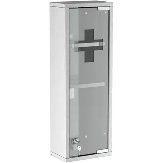 kleankin Medizinschrank aus Edelstahl und gehärtete Glastür Arzneischrank zur Medikamenten-Aufbewahrung, Abschließbar Medikamentenschrank mit 3 Fächern, Erste Hilfe Schrank, 20 x 12 x 58 cm, Silber