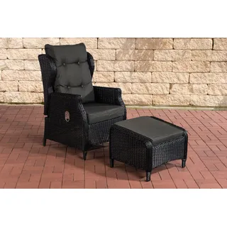 CLP Polyrattan Verstellbarer Sessel Breno inkl. Fußhocker 5mm Farbe schwarz Polsterfarbe Anthrazit - Schwarz