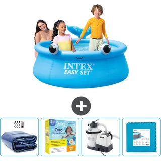 Intex runder aufblasbarer Easy Set-Pool – 183 x 51 cm – Blau – Wal – im Lieferumfang enthalten Sonnensegel - Wartungspaket - Filterpumpe für Schwimmbad - Bodenfliesen - Blau