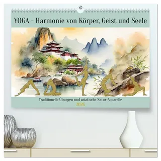YOGA - Harmonie von Körper, Geist und Seele (hochwertiger Premium Wandkalender 2026 DIN A2 quer), Kunstdruck in Hochglanz: Traditionelle Übungen und asiatische Natur-Aquarelle (CALVENDO Hobbys)