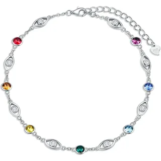 AOBOCO Fußkettchen Sterling Silber 925 Damen Perlen Fusskettchen mit Kristalle 25 cm (Böser Blick)