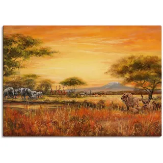 Artland Leinwandbild "Afrikanische Steppe mit Löwen" Afrika 1 Stk. tlg. auf Holzrahmen gespannt, farbe bild(er): braun