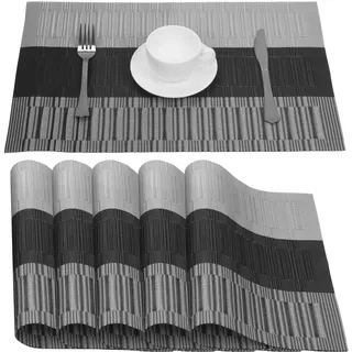 Belle Vous 6er Pack graue & Schwarze Tischsets - rutschfeste PVC Platzsets abwaschbar - Strapazierfähige Tischsets - Leicht zu reinigen - Hitzebeständig und wasserdicht