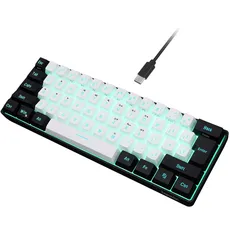 Snpurdiri 60% kabelgebundene Gaming-Tastatur, mechanisches Gefühl, kleine Mini, tragbare kompakte RGB-Tastatur für PC, Mac, Office, Gaming (61 Tasten, Schwarz-Weiß)