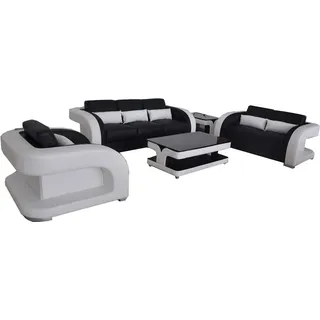 XXL Couch Leder Wohnlandschaft Garnitur Design Modern Sofa garnituren 3+2+1 Neu - Schwarz