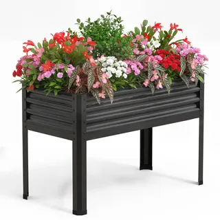 GarveeLife Hochbeet Metal 120 * 60 * 80Cm | Blumenkübel Mit Füße Für Den Außenbereich | Metall Gartenbeet Für Gemüse | Verzinktem Stahl-Pflanzkasten Für Terrasse Und Balkon