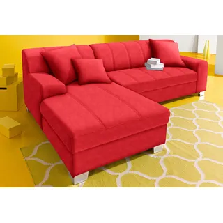 INOSIGN Ecksofa »Turah incl. Zierkissen, moderne Steppung, auch in Leder«, wahlweise mit Bettfunktion, Schlafsofa, B/T/H: 239/152/75 cm, L-Form, rot