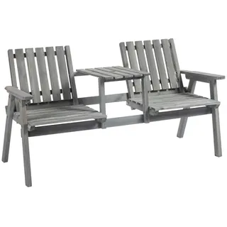 Outsunny Gartenbank, mit Tisch, 2 Stühle, 152 x 70 x 83 cm, Massivholz, Grau , Holz , 70x83x152 cm , Gartenmöbel, Gartenbänke