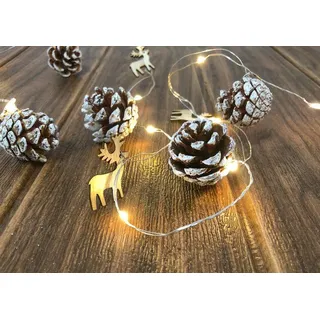 Lichterkette MagicHome Weihnachten Pine, 20x LED warmweiß, mit verschneiten Tannenzapfen, 2xAA, Dauerlicht, Beleuchtung, L-1,9 m