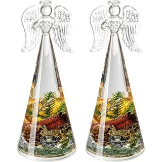 Dreamlight 2tlg Set Traumlicht Engel Figur Weihnachten Geschenk – Angel Dekofigur Weihnachtsengel Weihnachtsdeko Dekoengel Adventsdeko Tannenzapfen Zweig Braun Kugel Gold– Höhe 20 cm